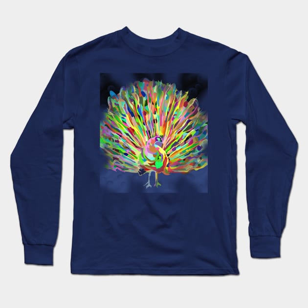 Striking Colorful Peacock Long Sleeve T-Shirt by ThisNastyWomanVotes